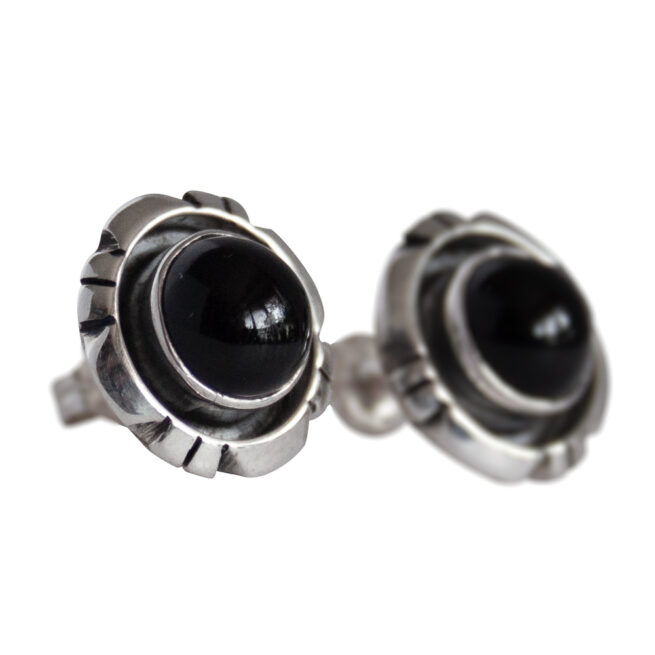 Round Black Earring Studs – Image 2