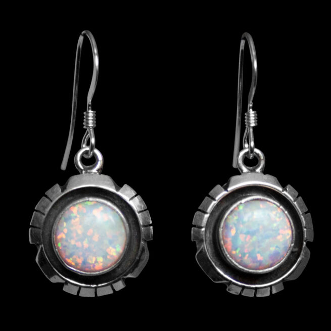 Round Opal Hook Earrings