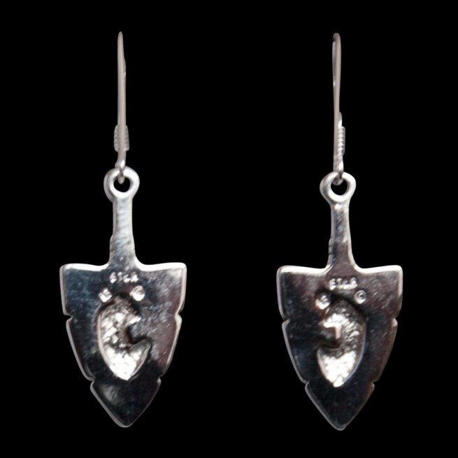 Turquoise Arrowhead Silver Wolf Earrings - Image 4