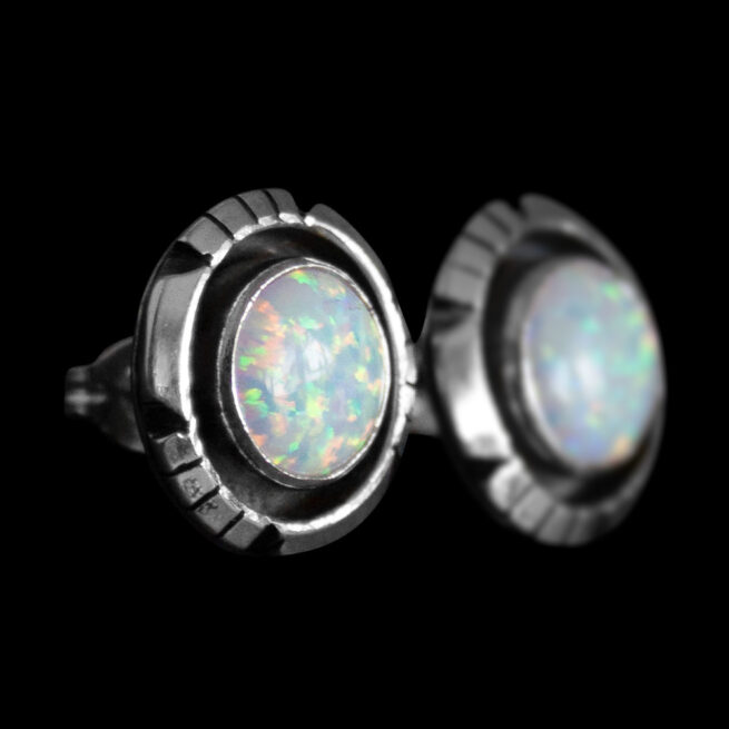 White Opal Round Stud Earrings - Image 2
