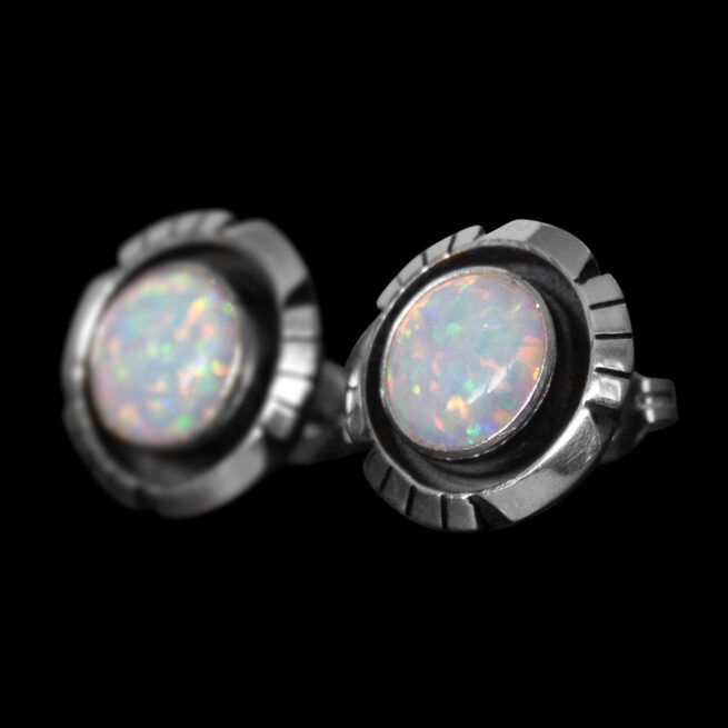 White Opal Round Stud Earrings - Image 3