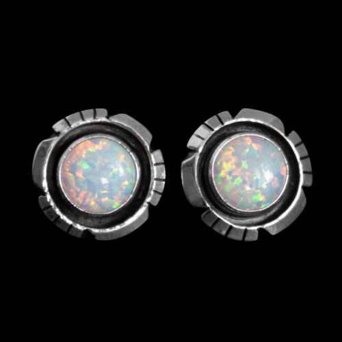 White Opal Round Stud Earrings