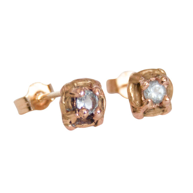 12K Gold Aquamarine Stud Earrings - Image 2