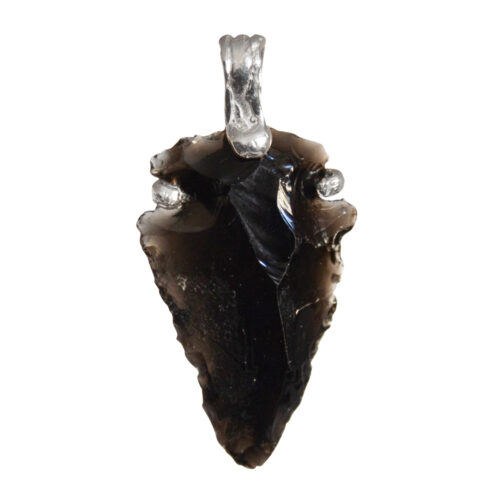Black Obsidian Arrowhead Silver Pendant