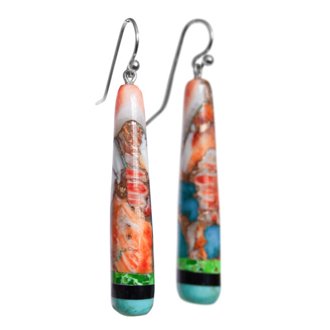 Long Multicolour Inlay Earrings - Image 2