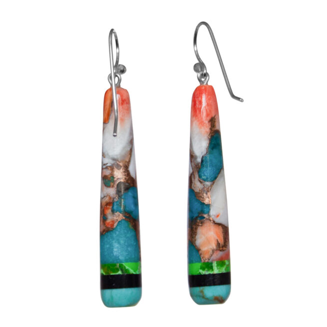 Long Multicolour Inlay Earrings - Image 4