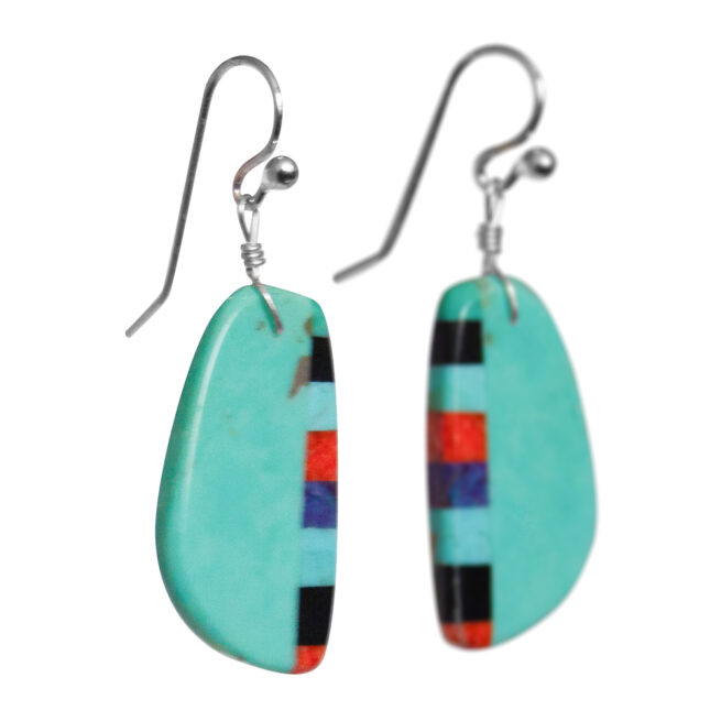 Pale Blue Turquoise Striped Earrings - Image 2
