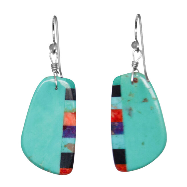 Pale Blue Turquoise Striped Earrings - Image 3