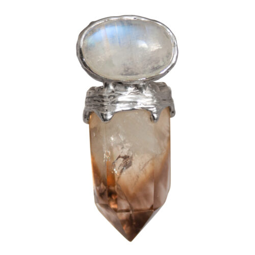 Rainbow Moonstone Citrine Silver Pendant