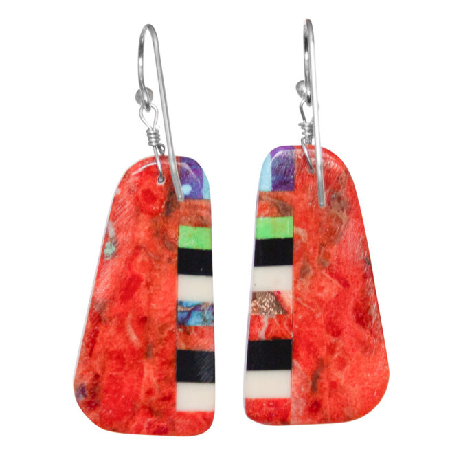 Red Orange Multicolour Stripe Earrings – Image 3