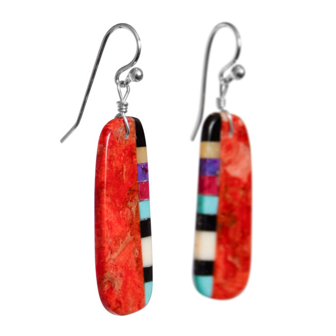 Red Slab Inlay Zuni Earrings – Image 2