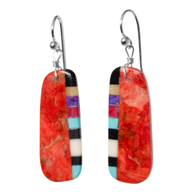 Red Slab Inlay Zuni Earrings – Image 3