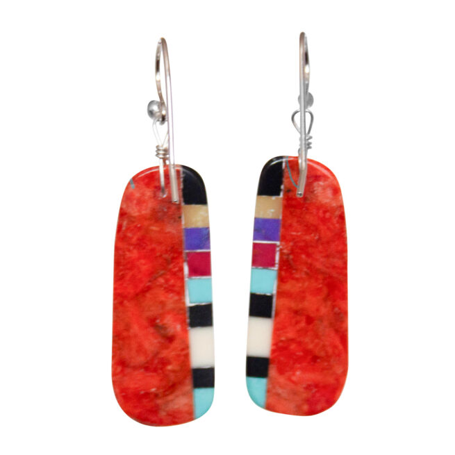 Red Slab Inlay Zuni Earrings – Image 4