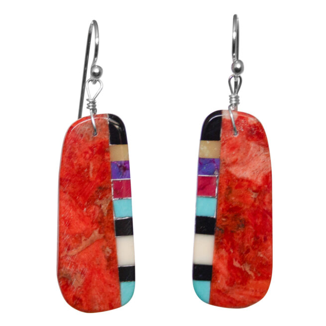 Red Slab Inlay Zuni Earrings