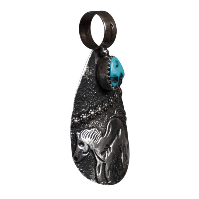 Silver Horse Turquoise Navajo Pendant - Image 2