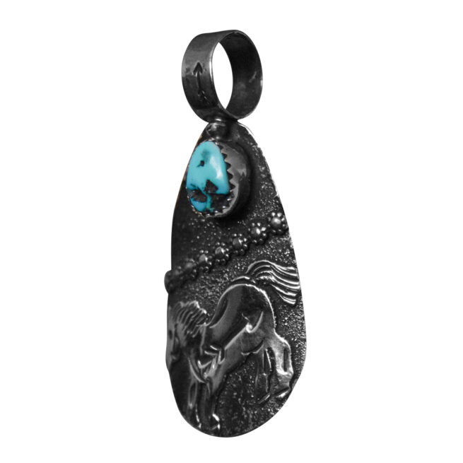 Silver Horse Turquoise Navajo Pendant - Image 3