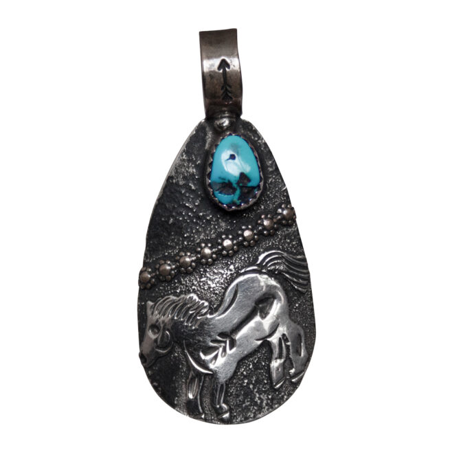 Silver Horse Turquoise Navajo Pendant