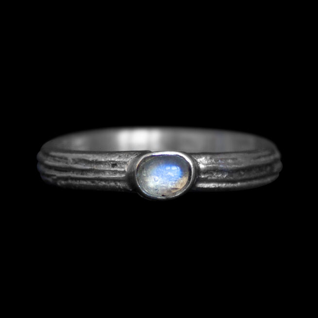 Small Rainbow Moonstone Silver Ring