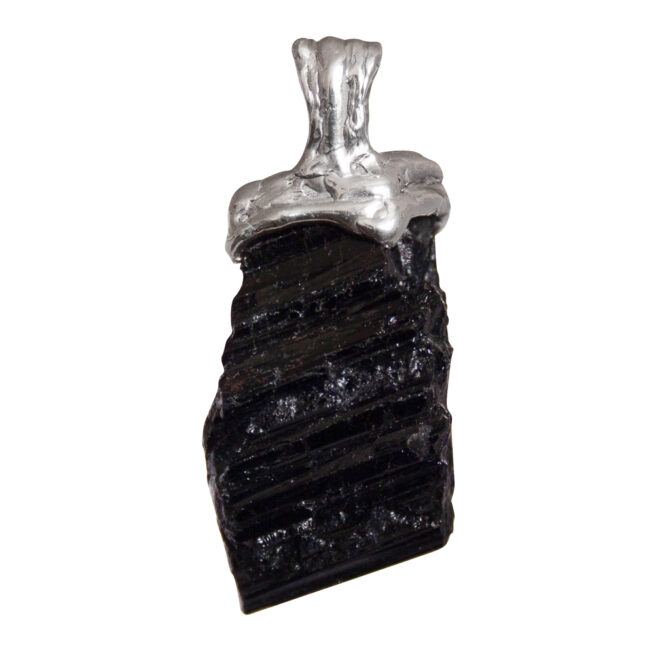 Sterling Silver Raw Black Tourmaline Pendant