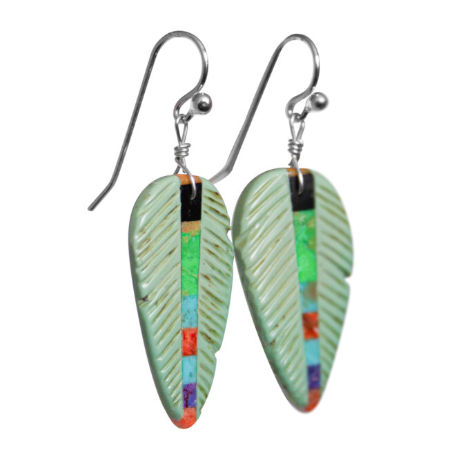 Striped Turquoise Feather Earrings – Image 2