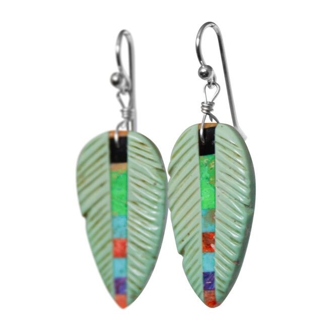 Striped Turquoise Feather Earrings – Image 3