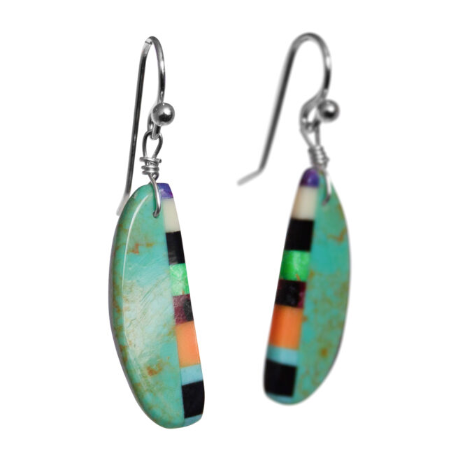 Turquoise Crescent Striped Earrings - Image 2