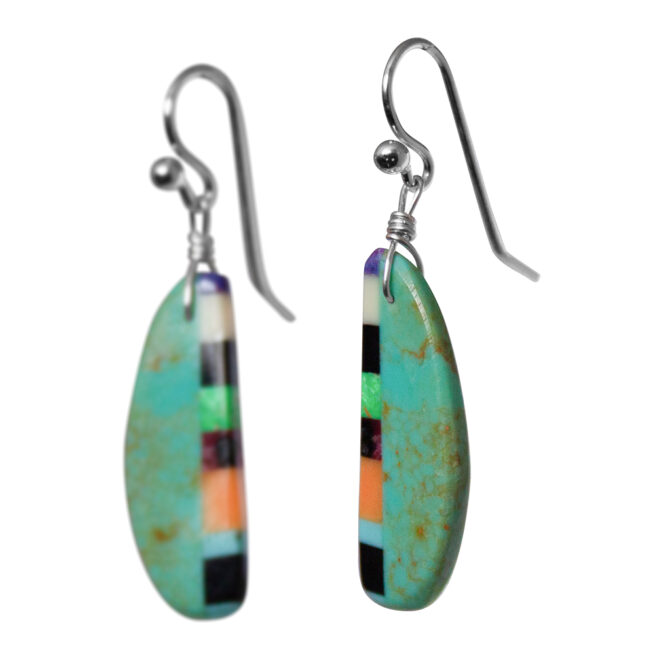 Turquoise Crescent Striped Earrings - Image 4