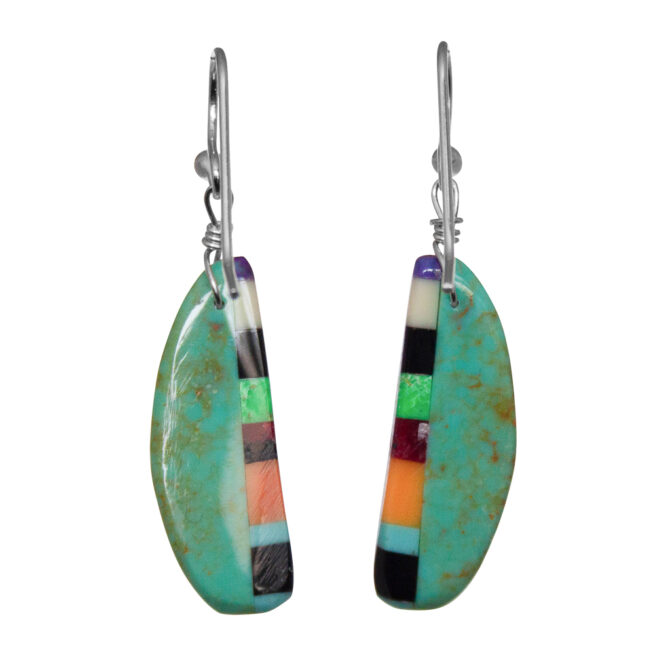 Turquoise Crescent Striped Earrings - Image 3