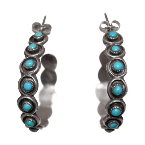Turquoise Silver Zuni Hoop Earrings
