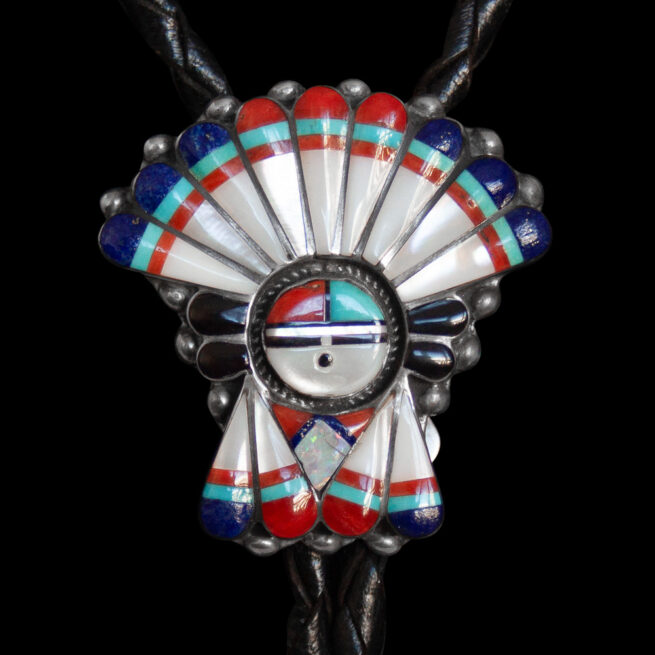Zuni Inlay Headdress Chief Bolo-Tie – Image 3
