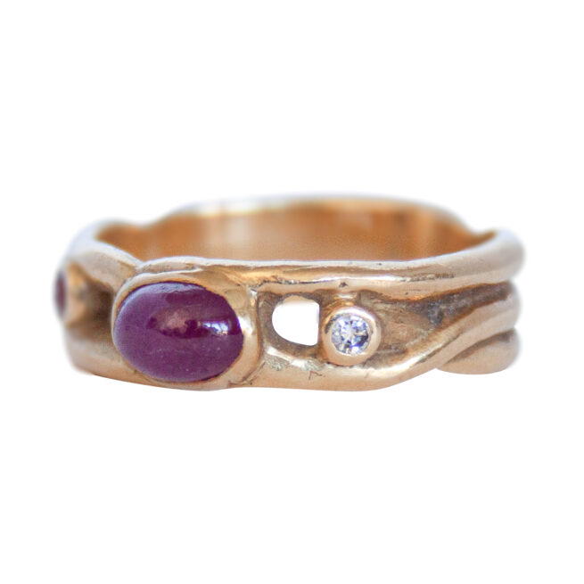 18K Gold Ruby Diamond Garnet Ring - Image 3