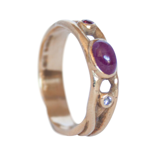 18K Gold Ruby Diamond Garnet Ring - Image 5