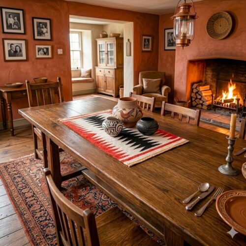 1920s Orange Black Navajo Table Runner