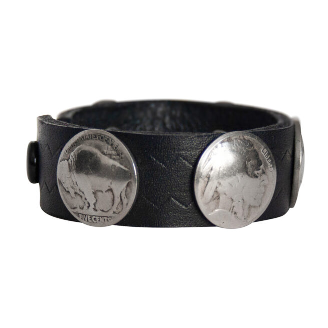 Buffalo-Head Nickel Leather Bracelet - Black - Image 2