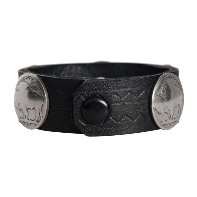 Buffalo-Head Nickel Leather Bracelet - Black - Image 4