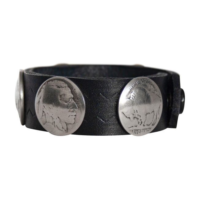 Buffalo-Head Nickel Leather Bracelet - Black - Image 3