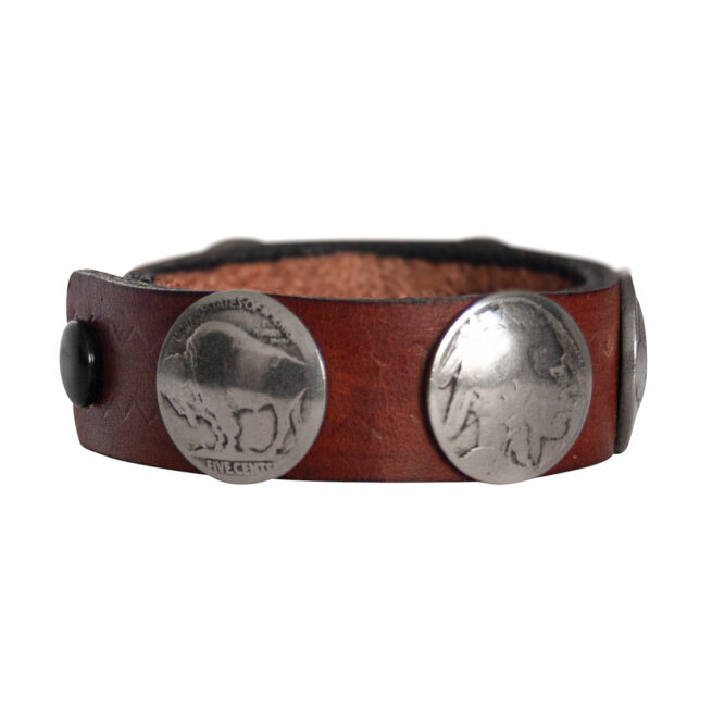 Buffalo-Head Nickel Leather Bracelet - Chestnut - Image 2