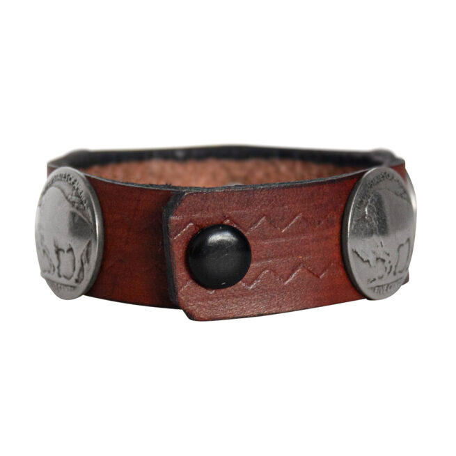 Buffalo-Head Nickel Leather Bracelet - Chestnut - Image 4