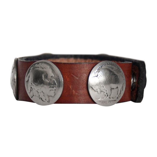 Buffalo-Head Nickel Leather Bracelet - Chestnut - Image 3