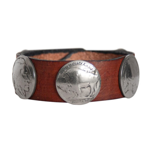 Buffalo-Head Nickel Leather Bracelet - Chestnut