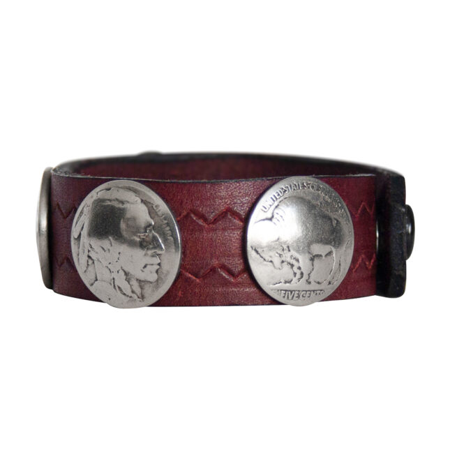 Buffalo-Head Nickel Leather Bracelet - Chocolate - Image 2