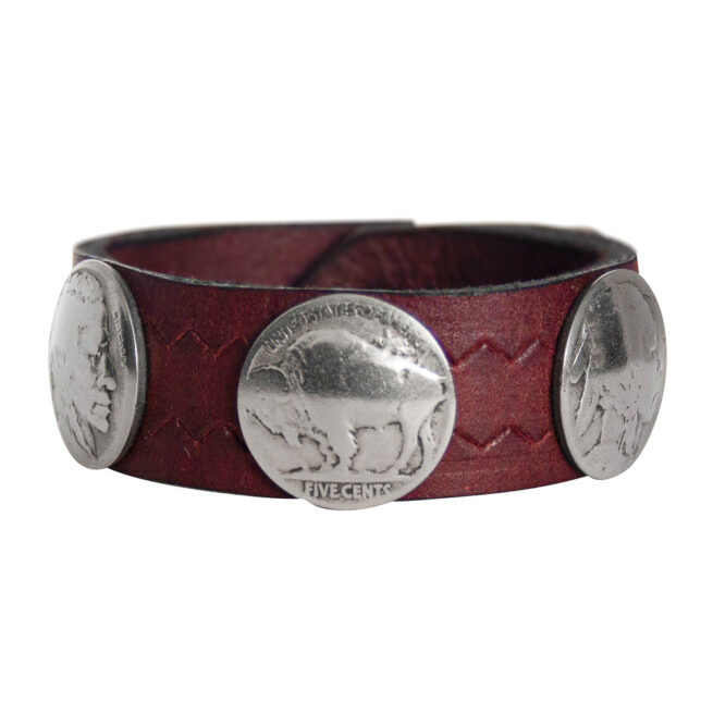 Buffalo-Head Nickel Leather Bracelet - Chocolate