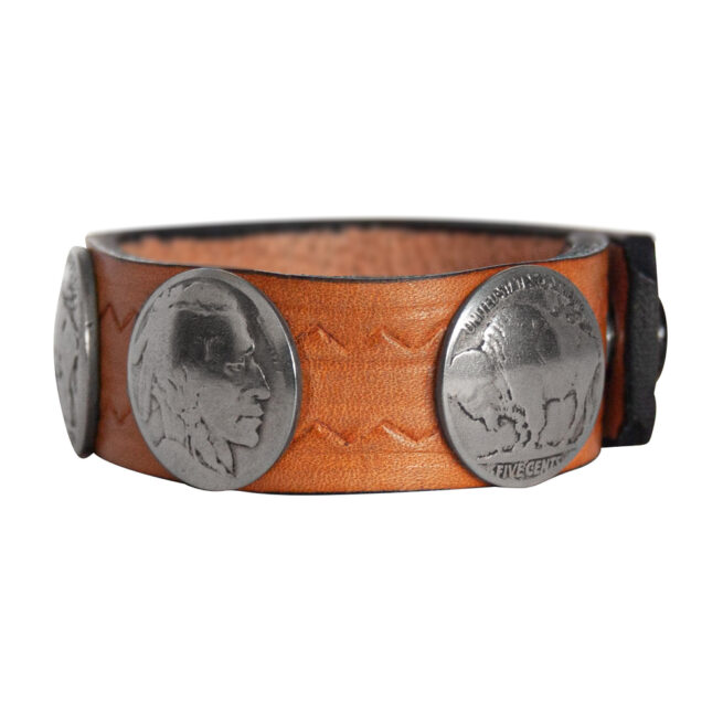 Buffalo-Head Nickel Leather Bracelet - Tan – Image 3