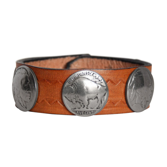 Buffalo-Head Nickel Leather Bracelet - Tan