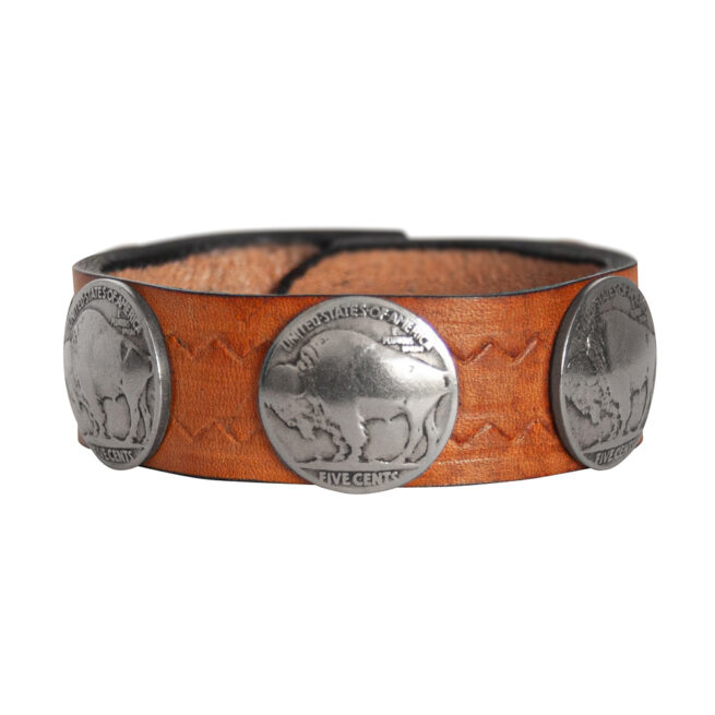 Buffalo Nickel Leather Bracelet - Tan