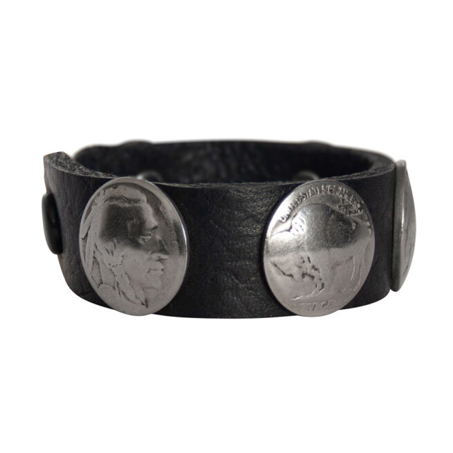 Head-Buffalo Nickel Leather Bracelet - Black - Image 2