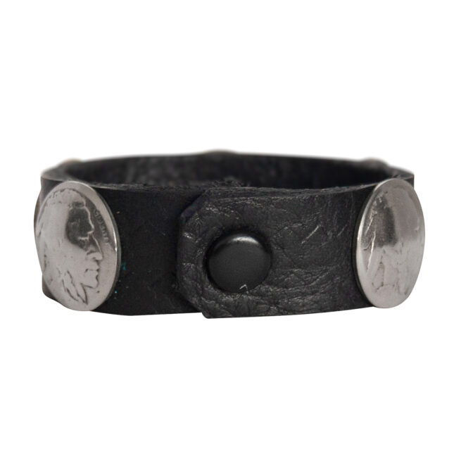 Head-Buffalo Nickel Leather Bracelet - Black - Image 4