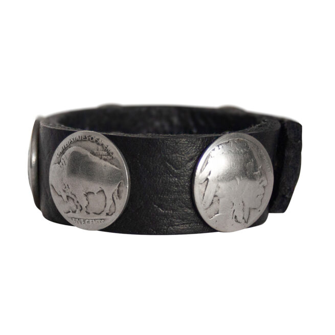 Head-Buffalo Nickel Leather Bracelet - Black - Image 3