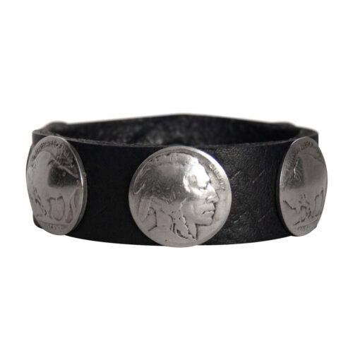 Head-Buffalo Nickel Leather Bracelet - Black