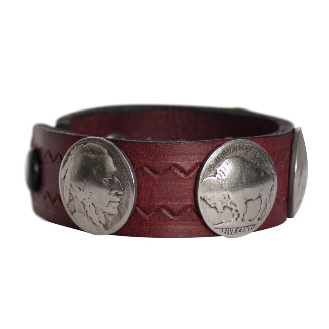 Head-Buffalo Nickel Leather Bracelet - Cherry - Image 2